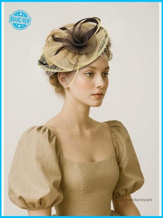 Derby Fascinator Hat with Feathers and Detachable Headband for Tea Party main image 4